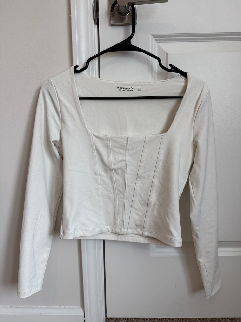 Abercrombie & Fitch Cream Long-Sleeve Square Neck Top